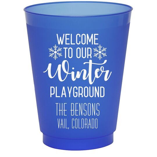 Welcome To Our Winter Playground Colored Shatterproof Cups